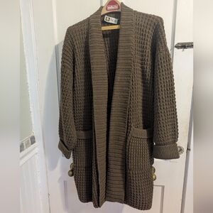 Dark Green 100% Heavy Wool Cardigan